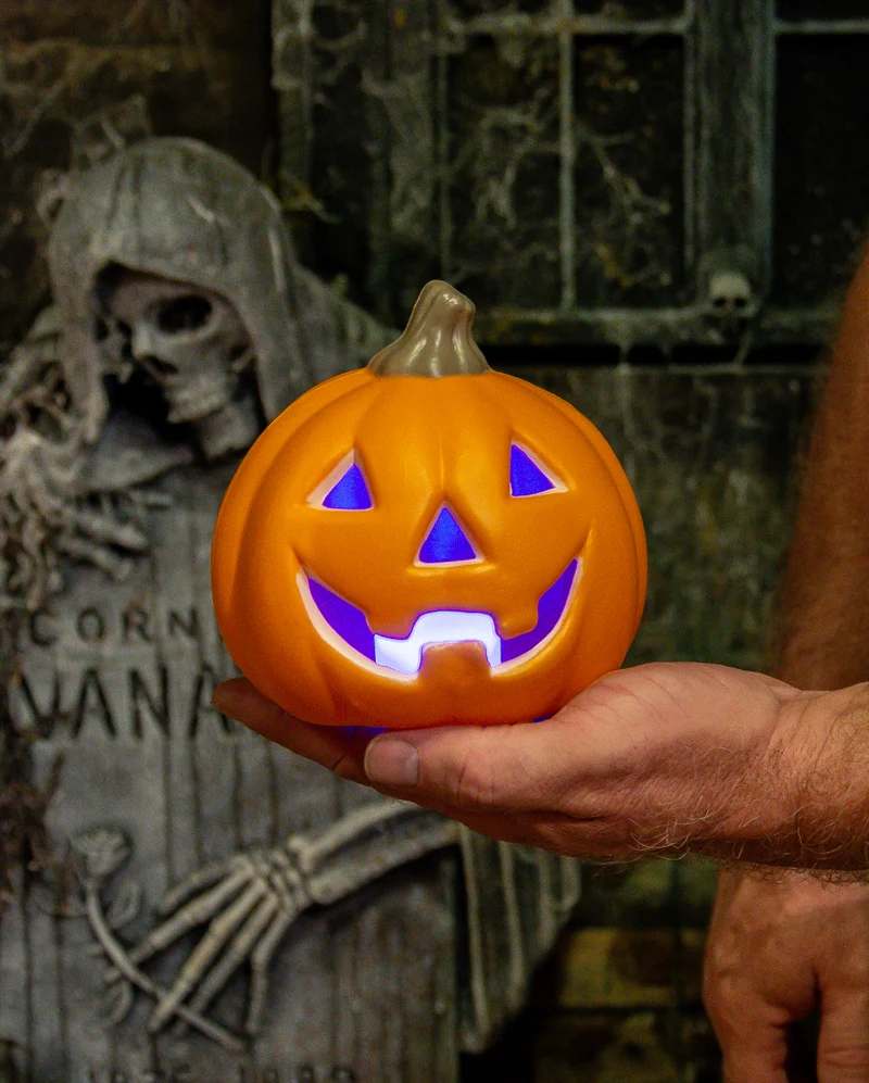 Gut gelaunter Halloween Kürbis mit Beleuchtung12cm