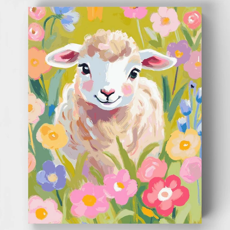 "Sweet Lamb in Spring" Paint by Numbers Kit