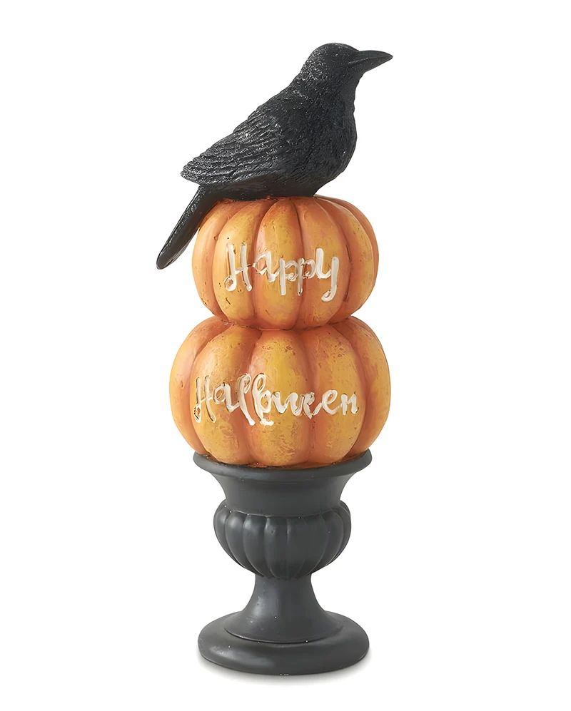 Happy Halloween Kürbisse auf Urne mit Krähe 22cm