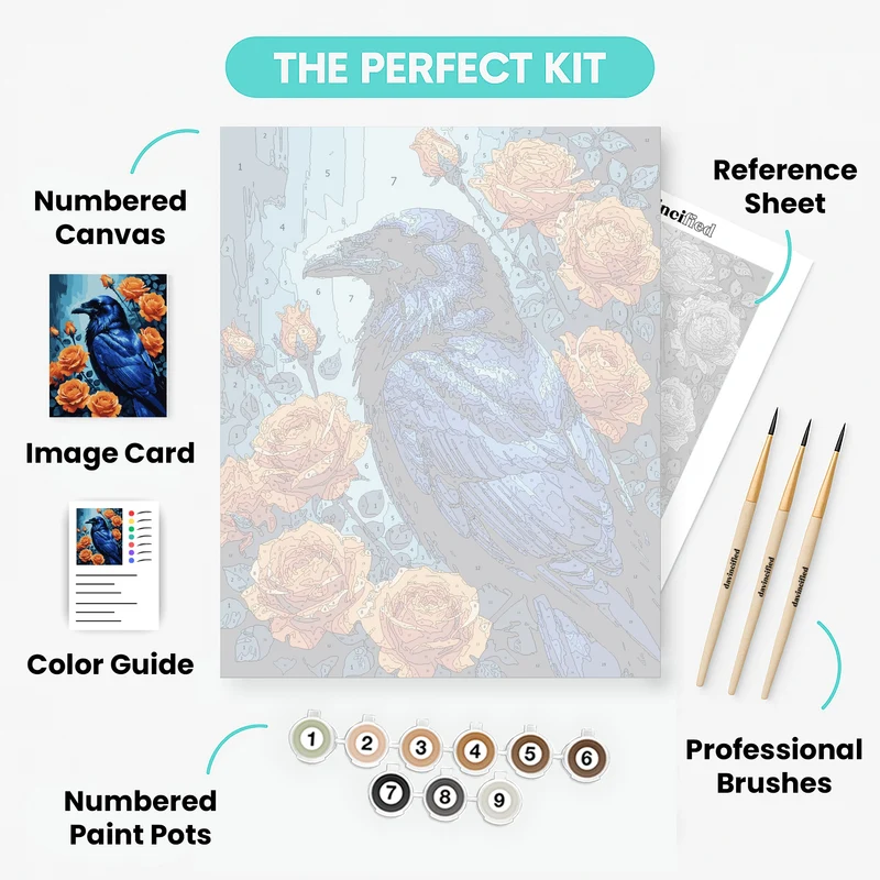 Blue Raven with Orange Roses - Paint by Numbers Kit