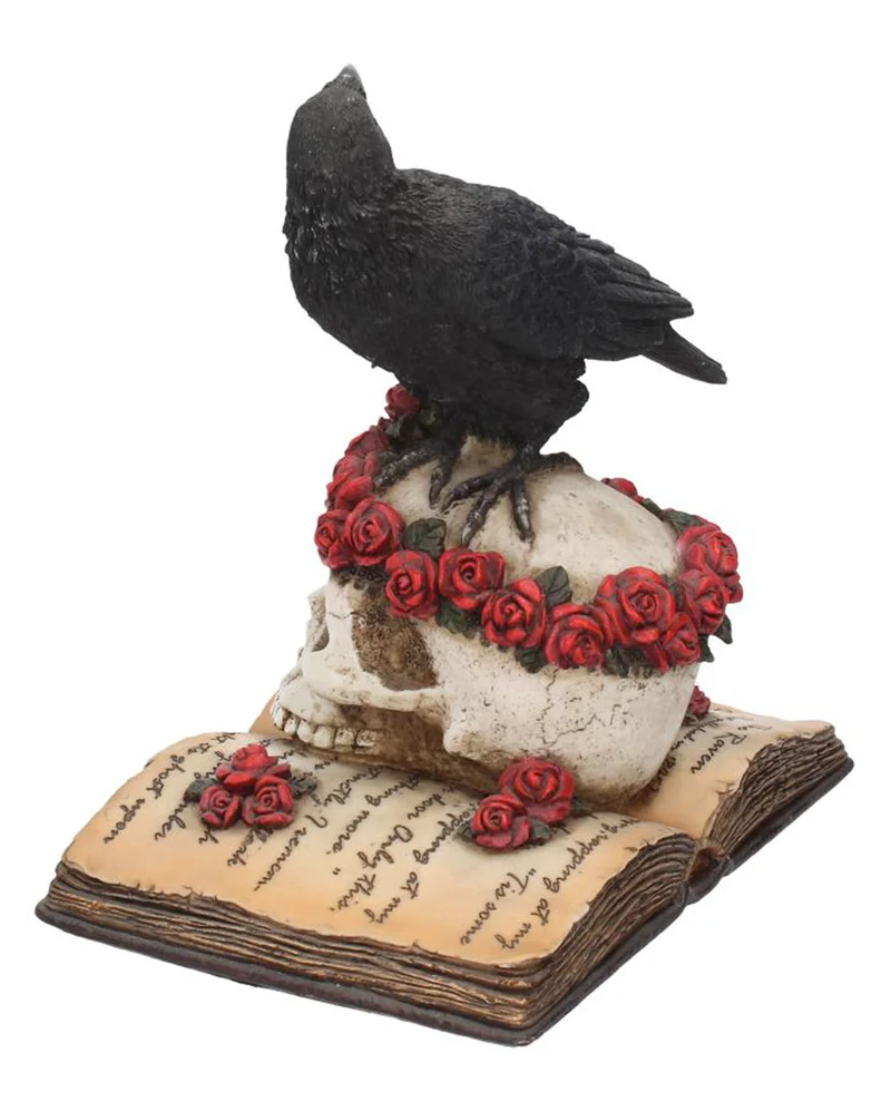 Rabe auf Totenkopf mit Rosen Figur 17cm