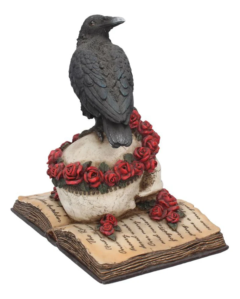 Rabe auf Totenkopf mit Rosen Figur 17cm