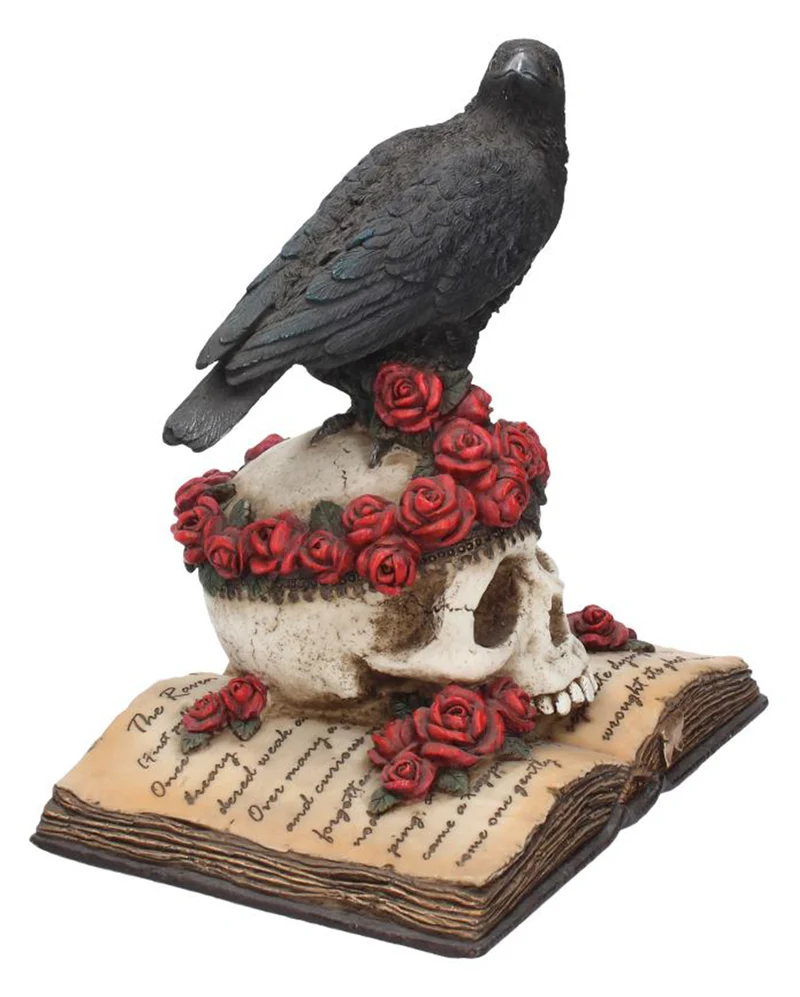 Rabe auf Totenkopf mit Rosen Figur 17cm