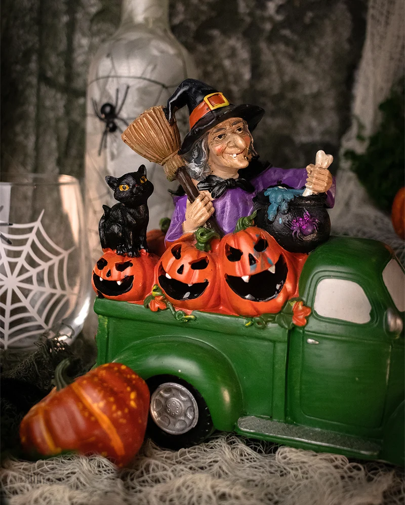 Leuchtender Halloween Pick Up mit Hexe 24cm