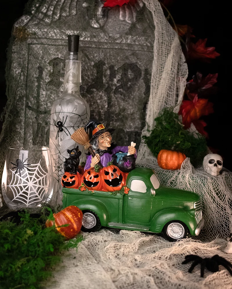 Leuchtender Halloween Pick Up mit Hexe 24cm