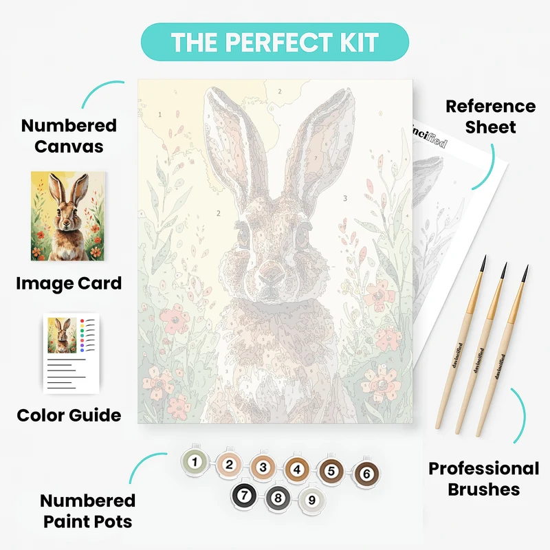 Whimsical Hare in Wildflower Meadow - Paint by Numbers Kit