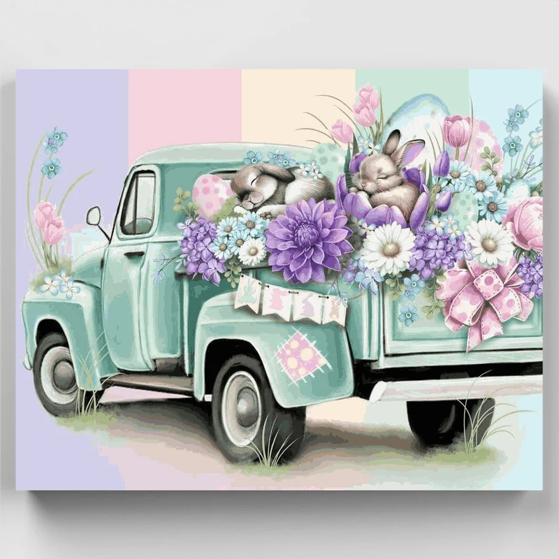 Spring Bunny Truck - Paint by Numbers Kit
