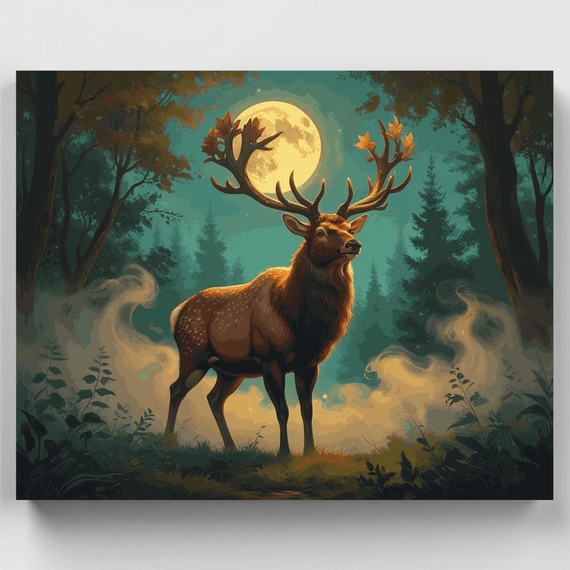 Majestic Elk Under Moonlight - Paint by Numbers Kit