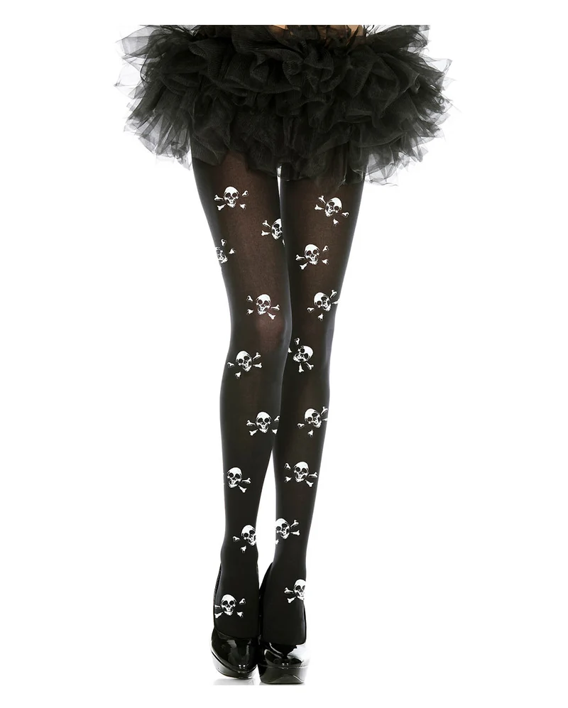 Totenkopf Strumpfhose schwarz für Piraten & Fasching Kostüme
