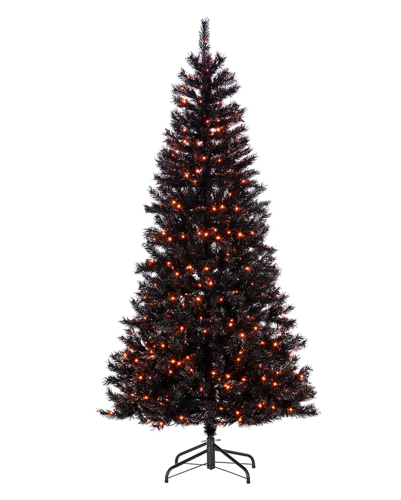 Schwarzer Halloween Baum mit orangen LED´s 228cm