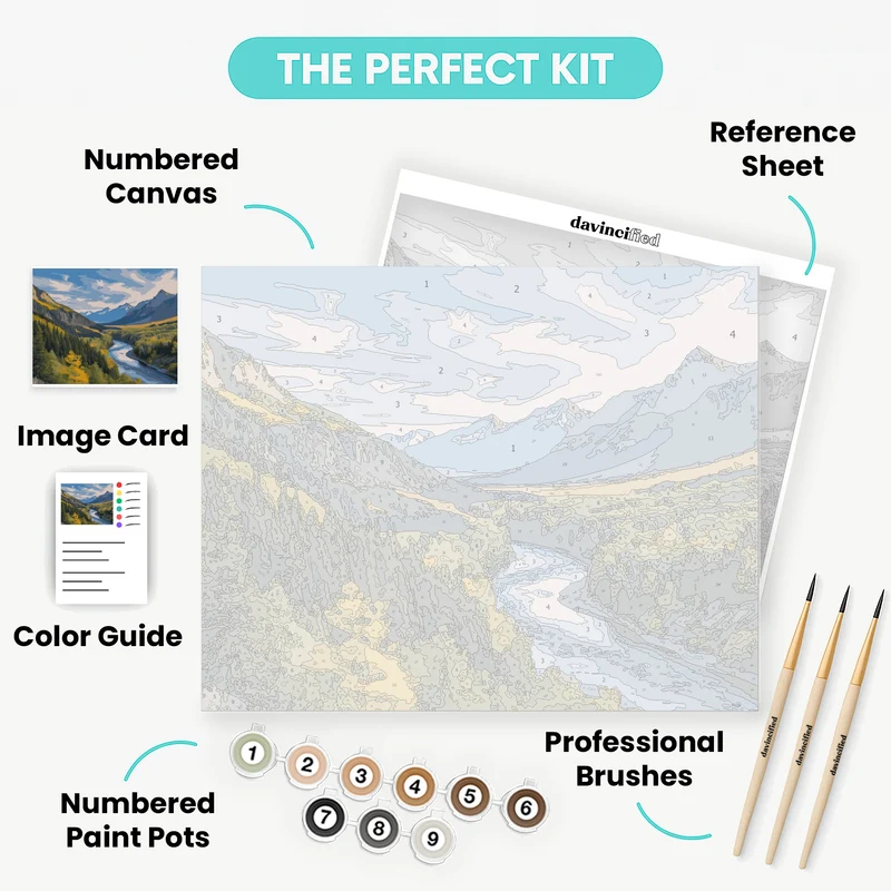 Mountain River Valley in Autumn - Paint by Numbers Kit