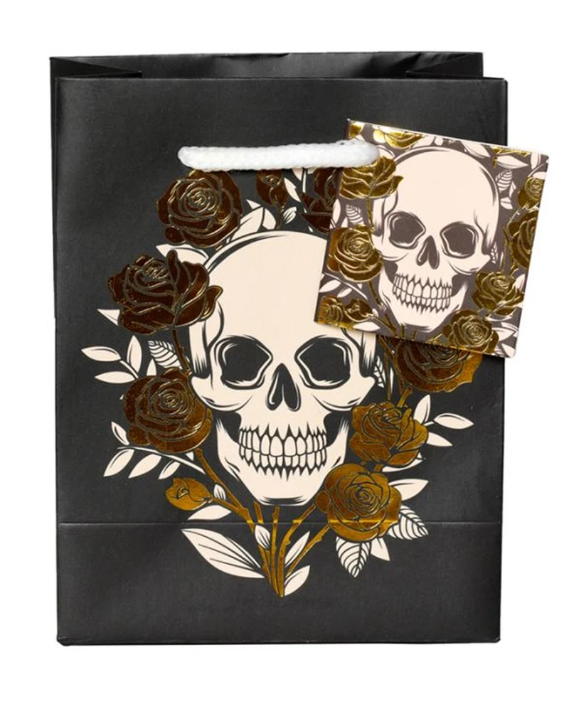 Totenkopf & Rosen Geschenktasche 14x11cm