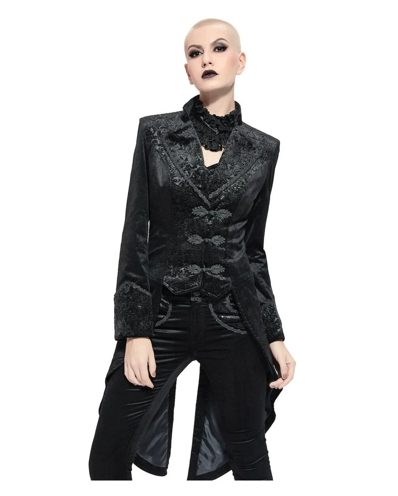 Schwarzer Gothic Damenfrack mit Schwalbenschwanz