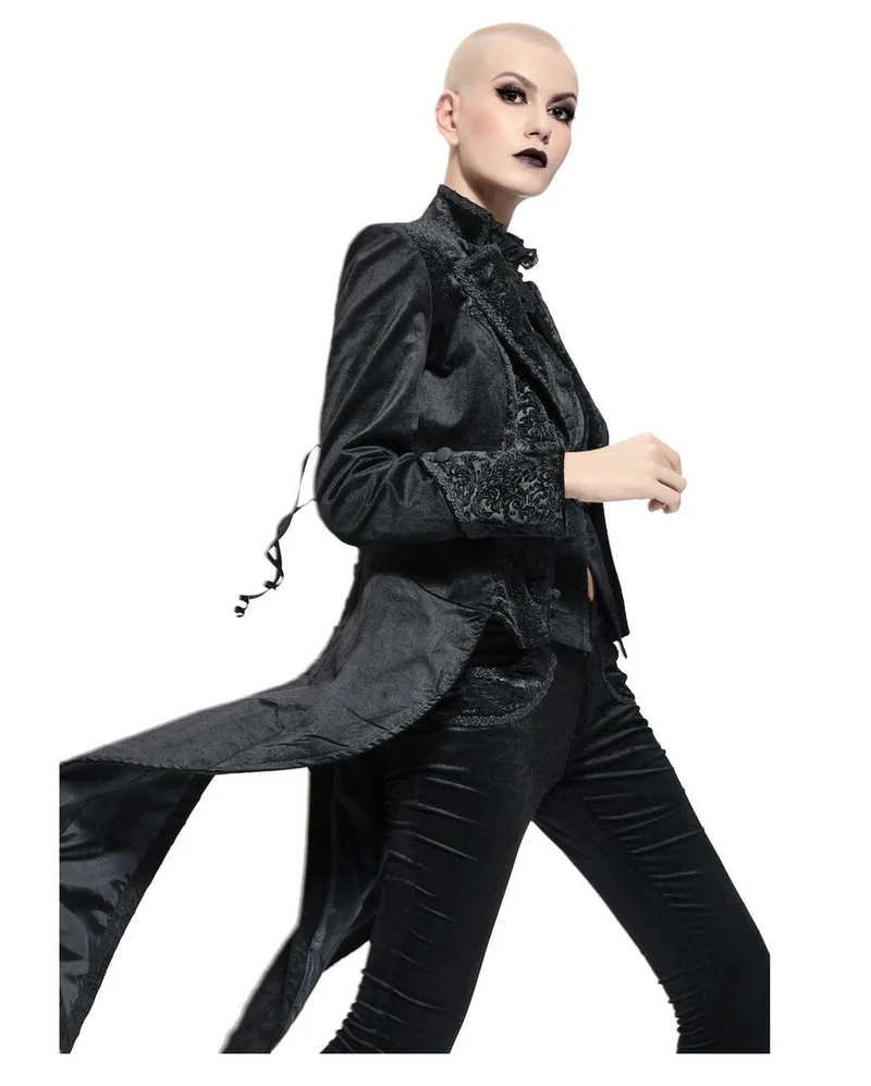 Schwarzer Gothic Damenfrack mit Schwalbenschwanz