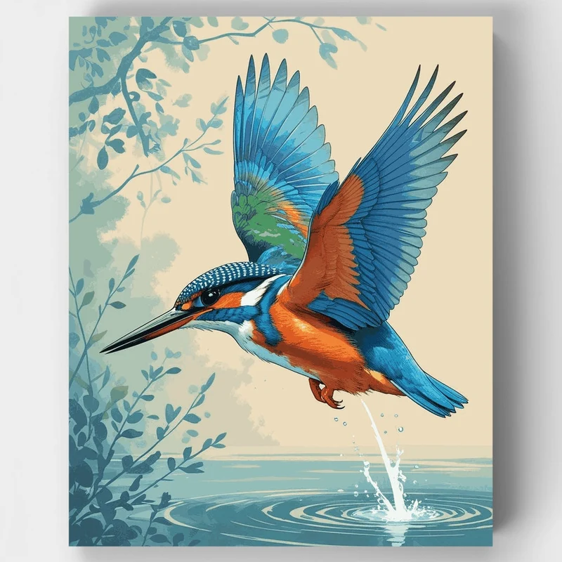 Kingfisher Diving for Fish - Paint by Numbers Kit