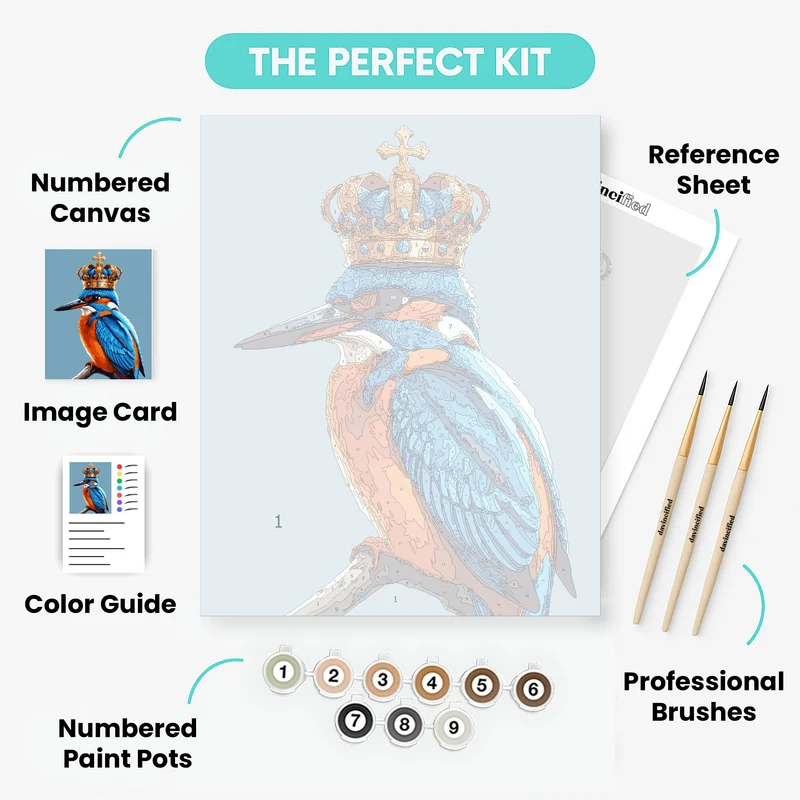 Regal Kingfisher with Crown - Paint by Numbers Kit