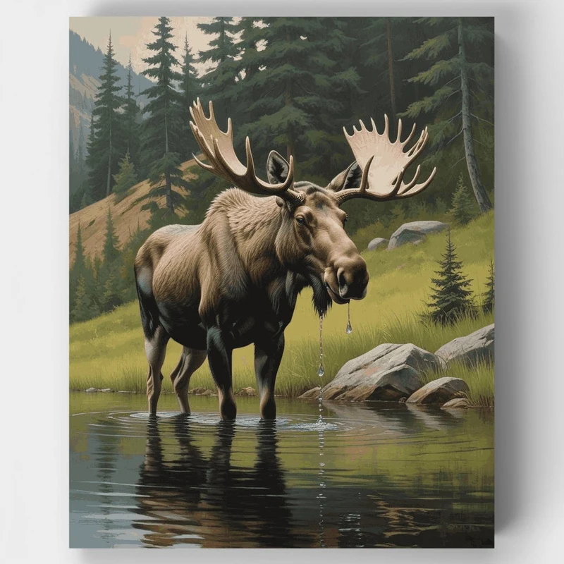 Majestic Bull Moose in Alpine Wilderness - Paint by Numbers Kit