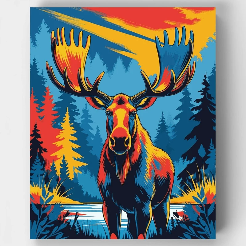 Vibrant Moose in Colorful Forest - Paint by Numbers Kit