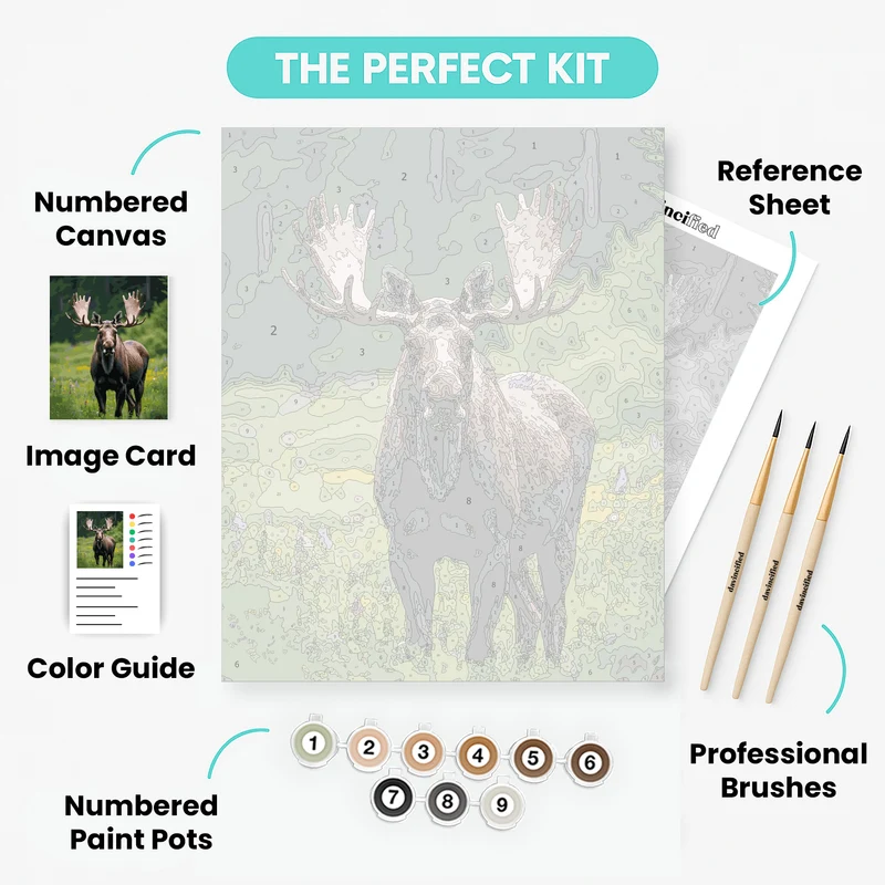Majestic Moose in Wildflower Meadow - Paint by Numbers Kit