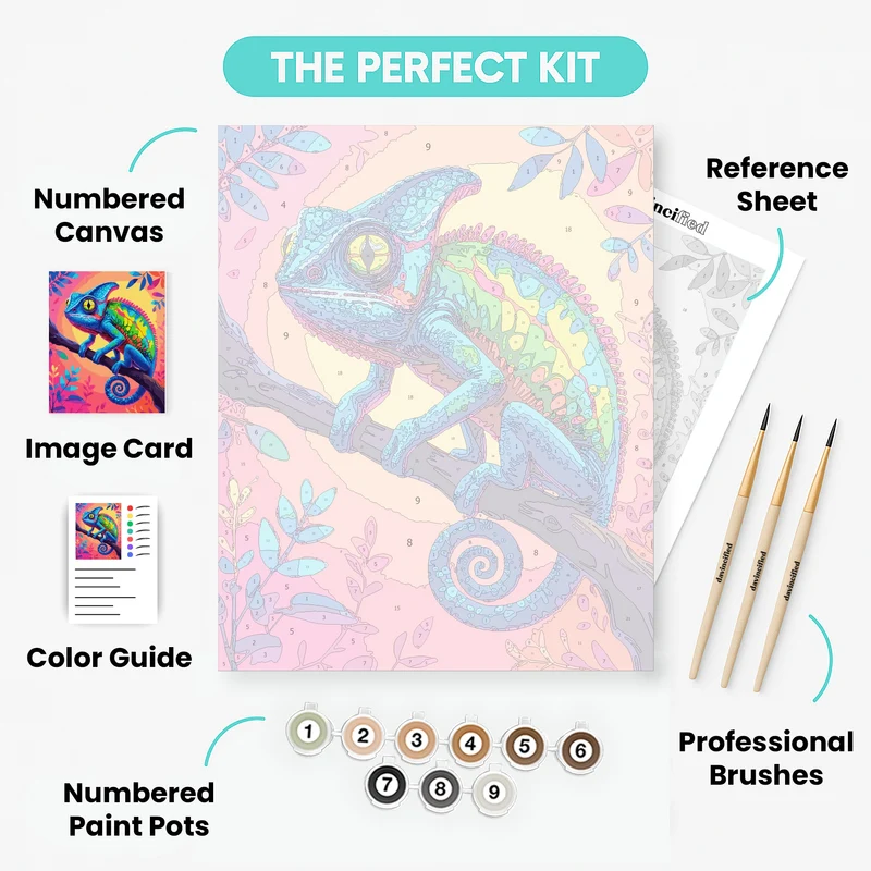 Neon Chameleon in Tropical Sunset - Paint by Numbers Kit
