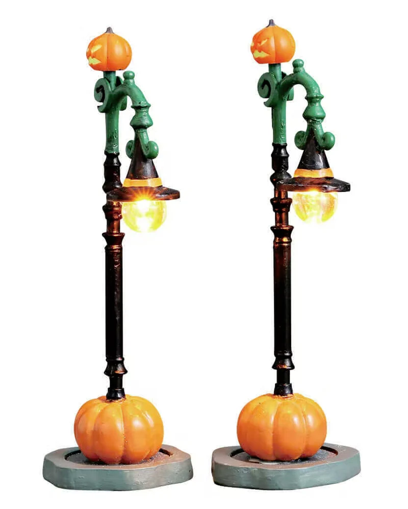 Lemax Spooky Town - Kürbis Laterne mit Hexenhut 2er Set