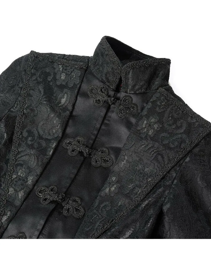 Schwarzer Gothic Damen-Langmantel mit Spitze