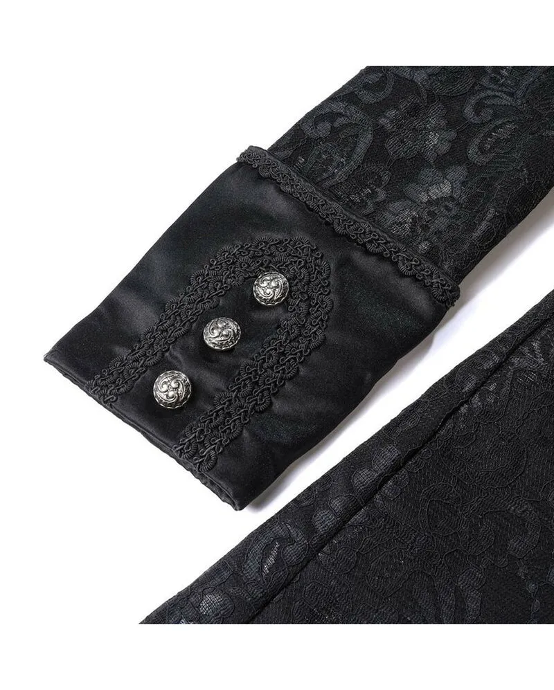 Schwarzer Gothic Damen-Langmantel mit Spitze