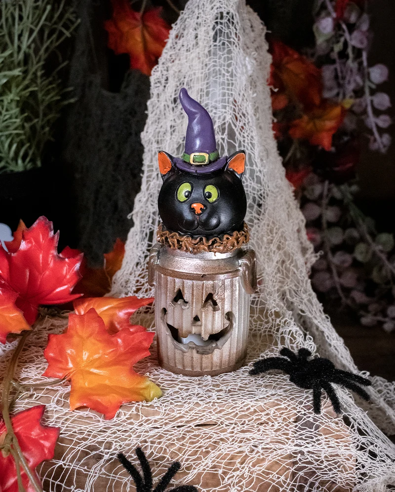Halloween Katze in leuchtender Milchkanne 18cm