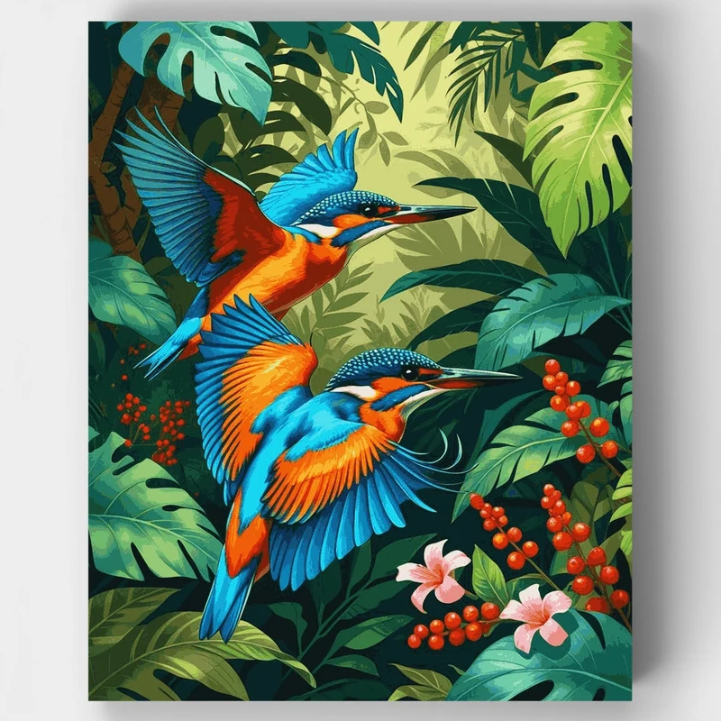 Tropical Kingfishers in Jungle Paradise - Paint by Numbers Kit