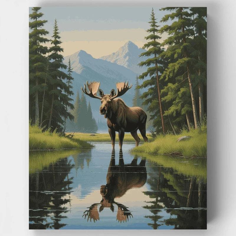 Majestic Moose in Mountain Wilderness - Paint by Numbers Kit