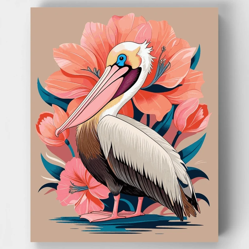 Pelican with Pink Flowers - Paint by Numbers Kit