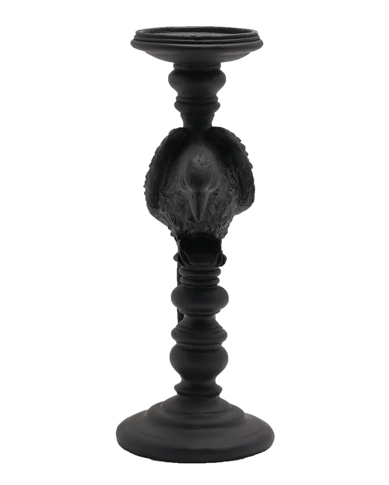Gothic Kerzenständer mit schwarzer Krähe 29cm
