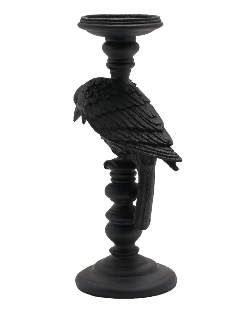 Gothic Kerzenständer mit schwarzer Krähe 29cm