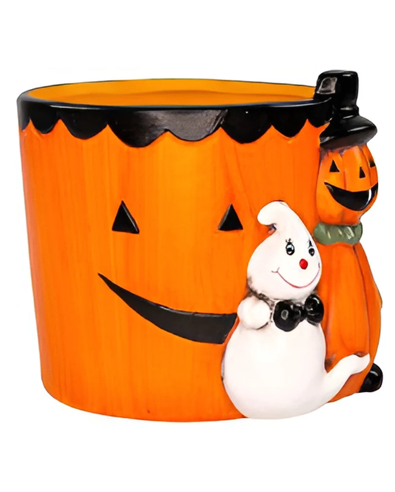 Halloween Keramik Pflanzengefäß mit Geist 16cm