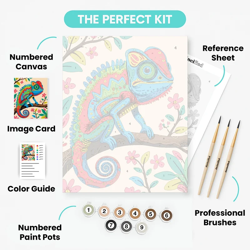 Colorful Folk Art Chameleon - Paint by Numbers Kit