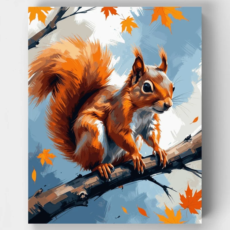 Autumn Squirrel on Branch - Paint by Numbers Kit
