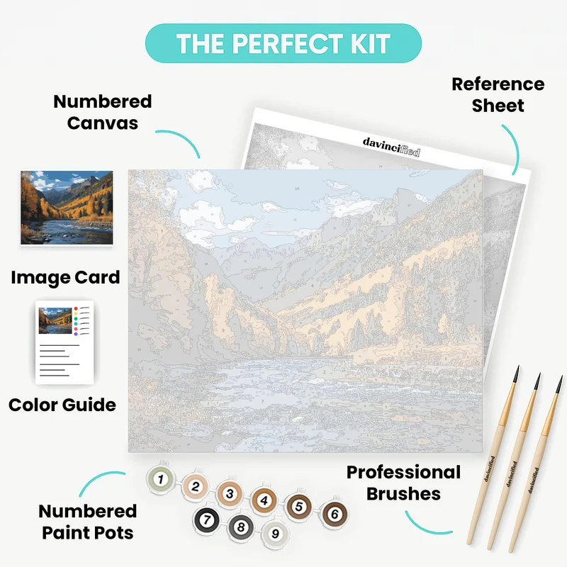 Golden Autumn Mountain River Landscape - Paint by Numbers Kit