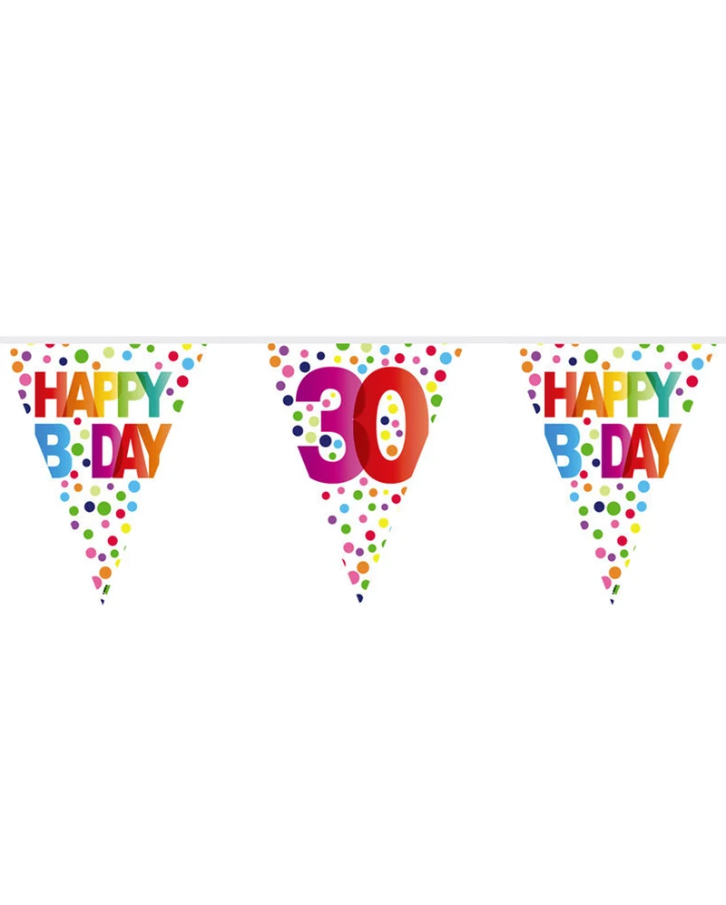 Bunte Happy B-Day 30 Wimpelgirlande 10m