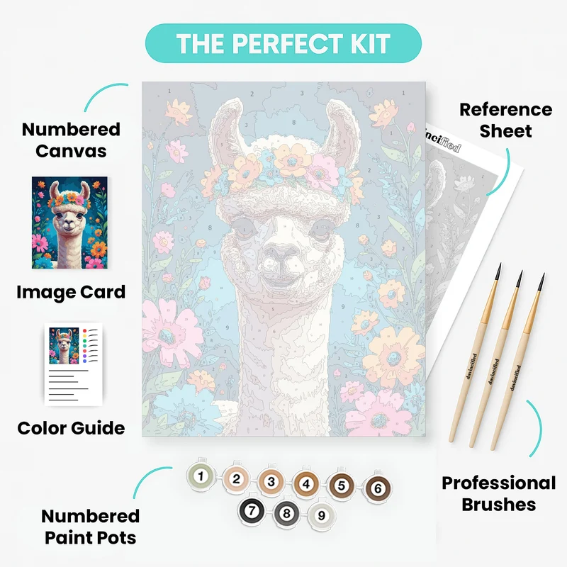 Cheerful Alpaca with Flower Crown - Paint by Numbers Kit
