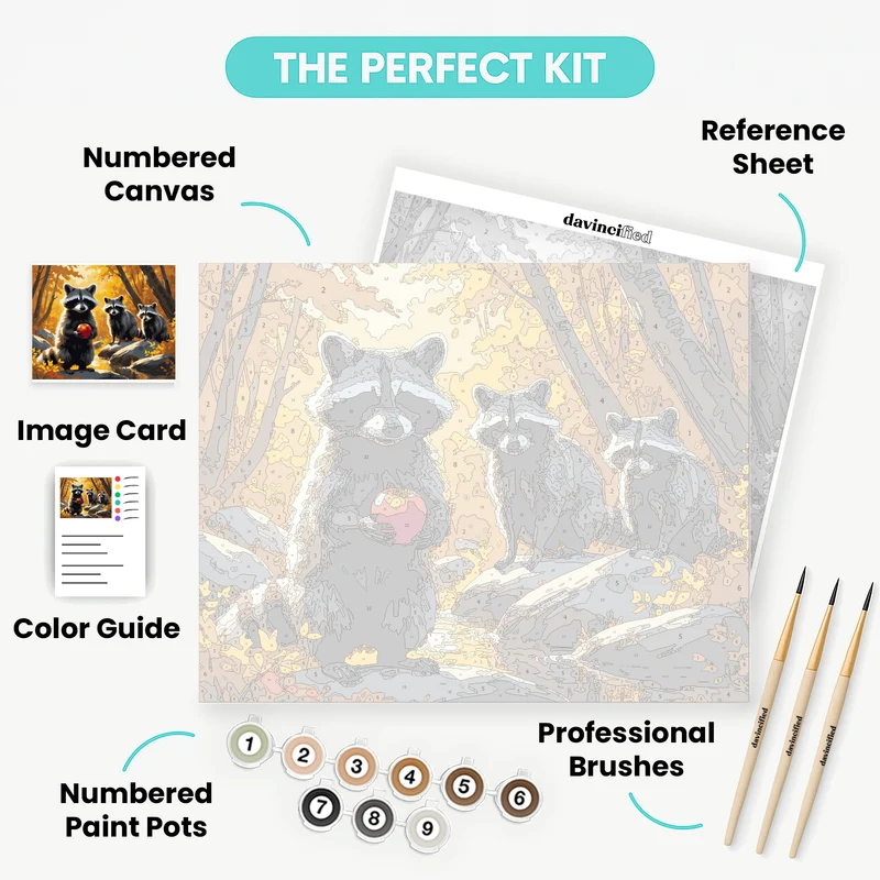 Raccoons with Apple in Autumn Forest - Paint by Numbers Kit