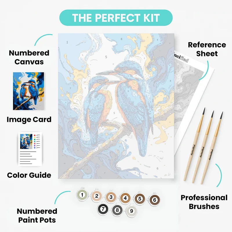 Majestic Kingfisher Duo with Abstract Splash - Paint by Numbers Kit