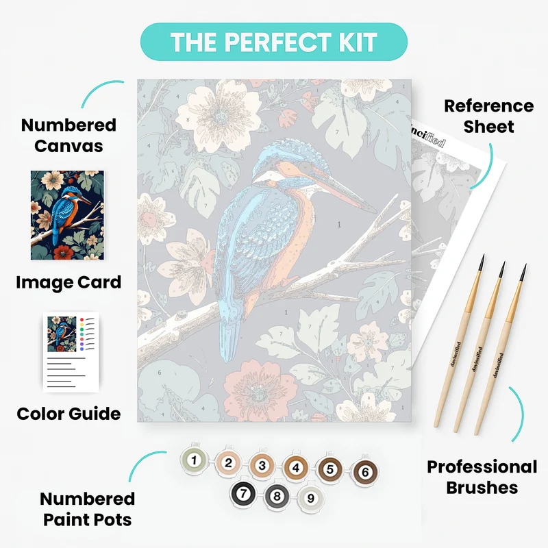 Kingfisher in Floral Paradise - Paint by Numbers Kit