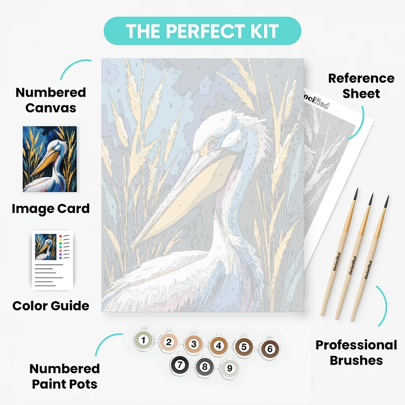 Vibrant Pelican in Golden Reeds - Paint by Numbers Kit