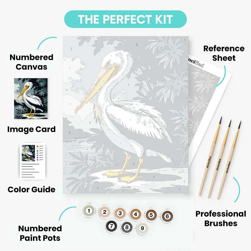 Majestic White Pelican in Tropical Paradise - Paint by Numbers Kit