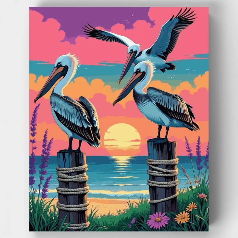 Pelicans at Sunset - Paint by Numbers Kit