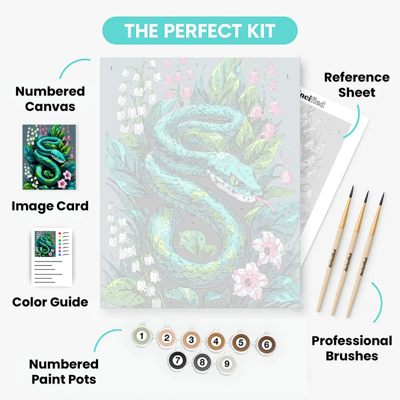 Turquoise Snake in Blooming Garden - Paint by Numbers Kit