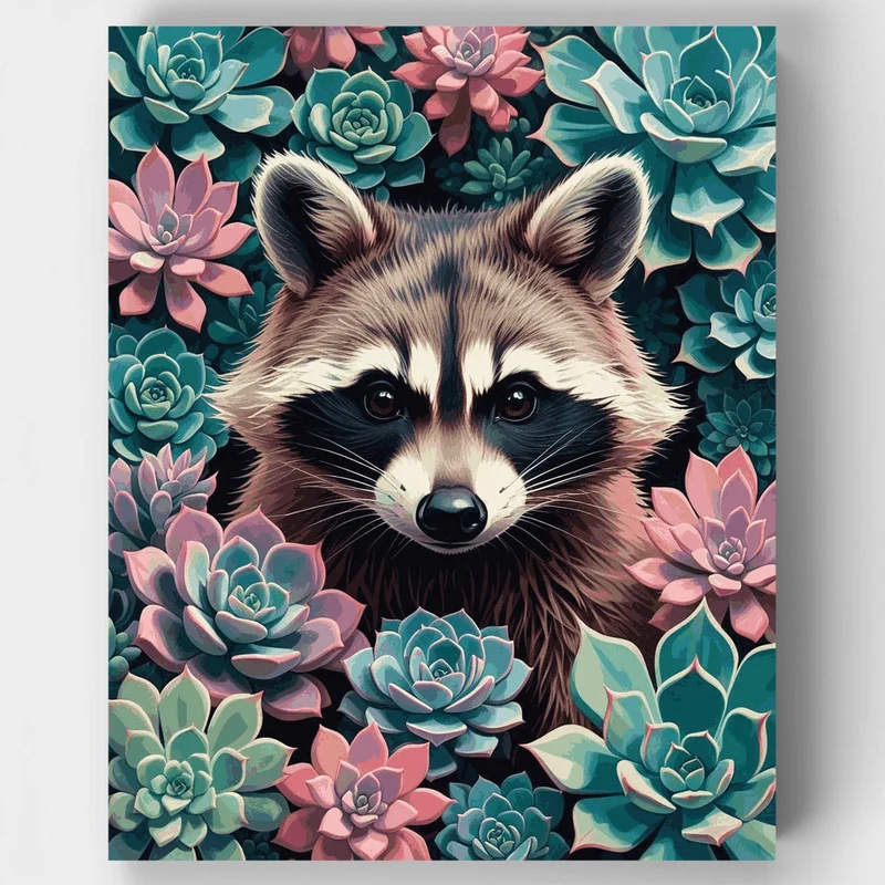 Raccoon Among Succulents - Paint by Numbers Kit