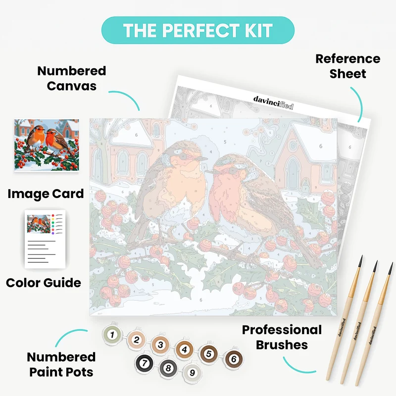 Winter Robins on Holly Branch - Paint by Numbers Kit