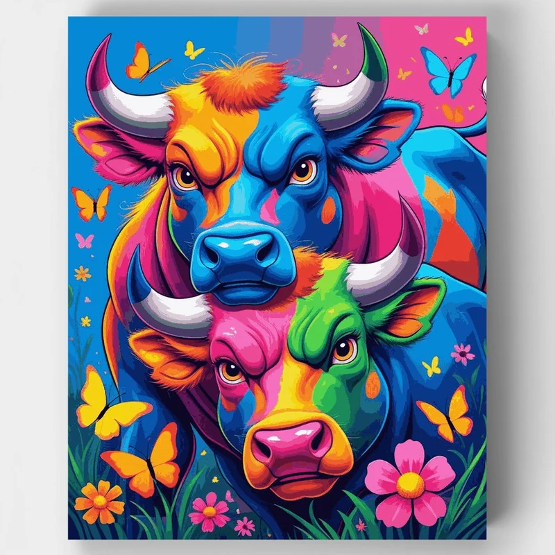 Vibrant Rainbow Bulls - Paint by Numbers Kit