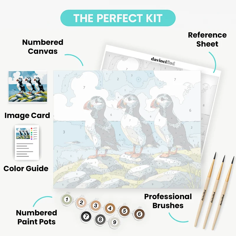 Three Puffins by the Sea - Paint by Numbers Kit